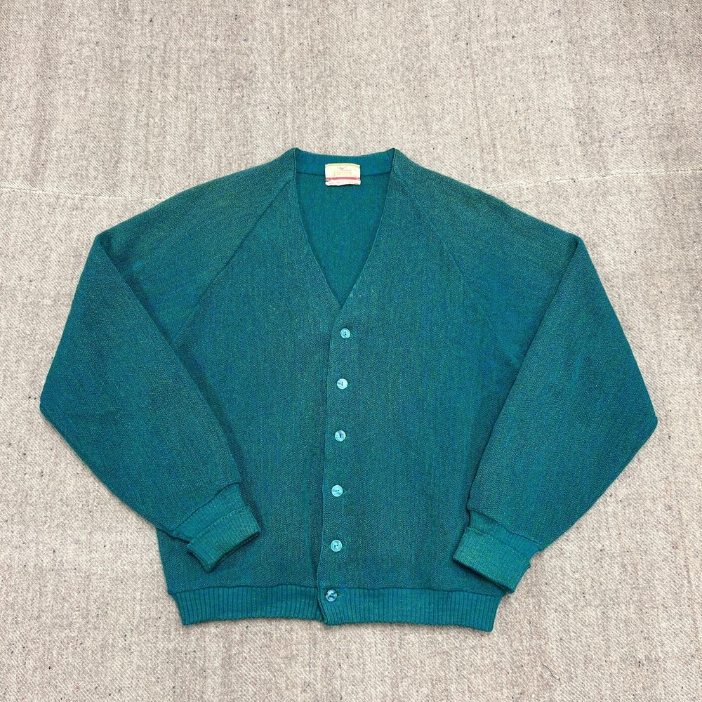Vintage Jantzen Cardigan Mens Medium Green 1960s Wool Mohair